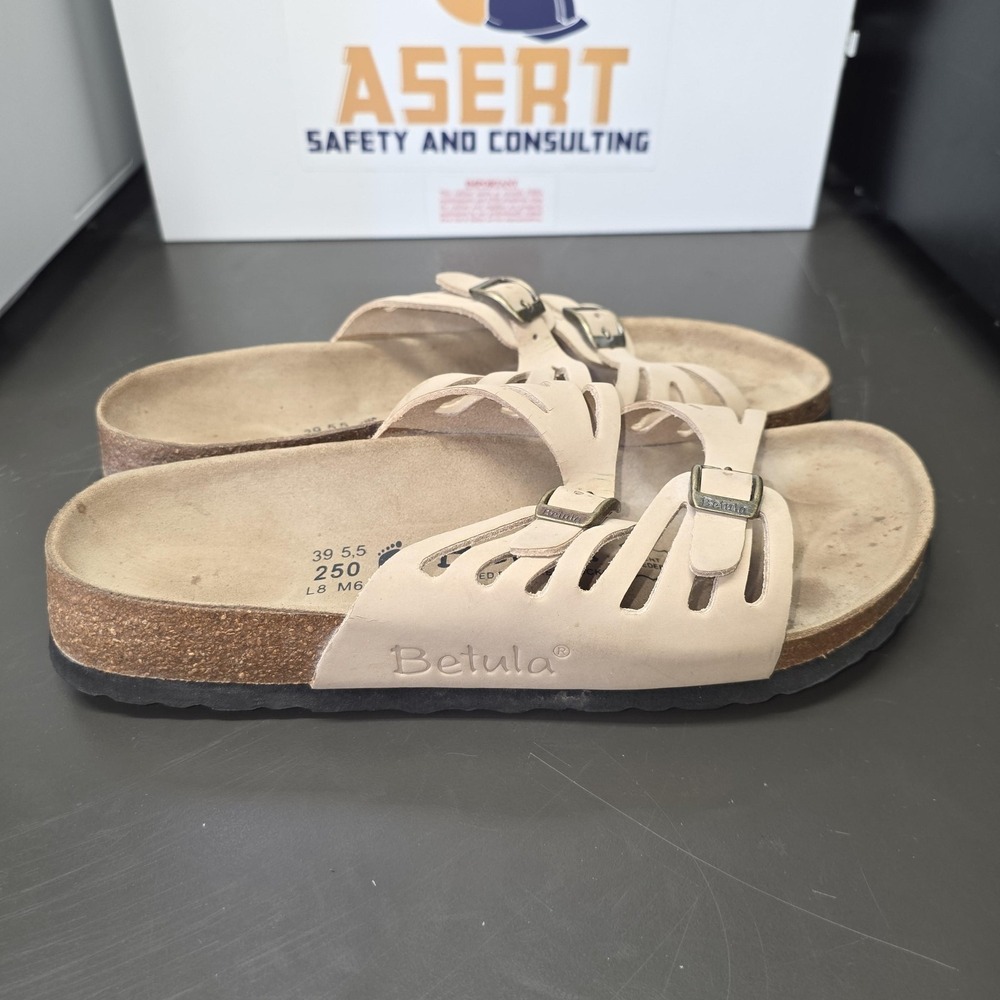 Birkenstocks Betula Sandals Women 8 Beige Leather Slide Buckle Comfort - Picture 5 of 11